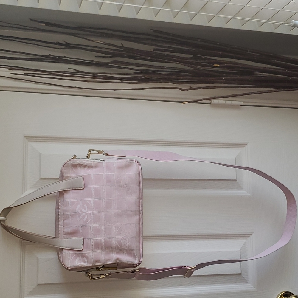 Chanel Pink Nylon CC Logo Travel Line Messenger Bag